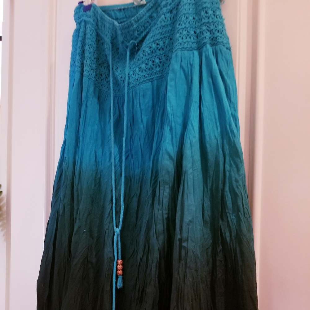 Boho style crocheted ombre turquoise skirt